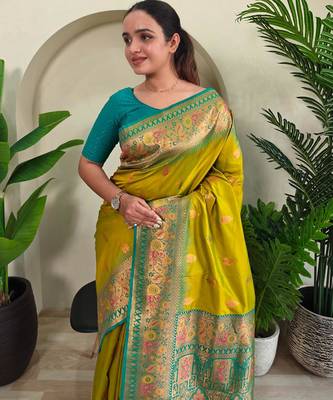 Lemon art silk  woven saree 5
