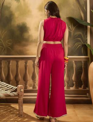 Embroidered shrug crop top with trousers co-ords 2