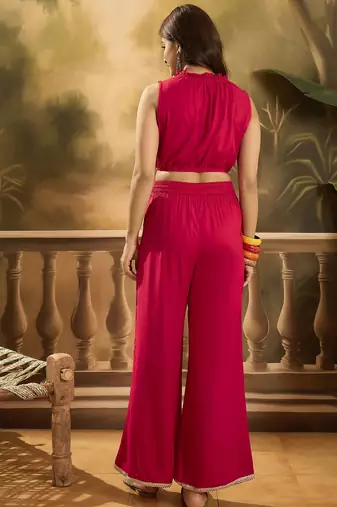 Embroidered shrug crop top with trousers co-ords