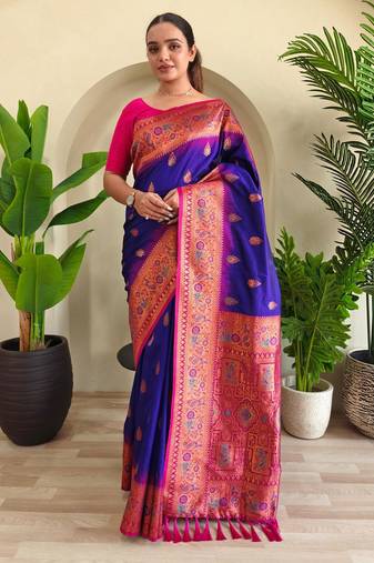 Magenta art silk  woven saree
