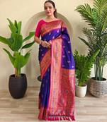 Magenta art silk  woven saree