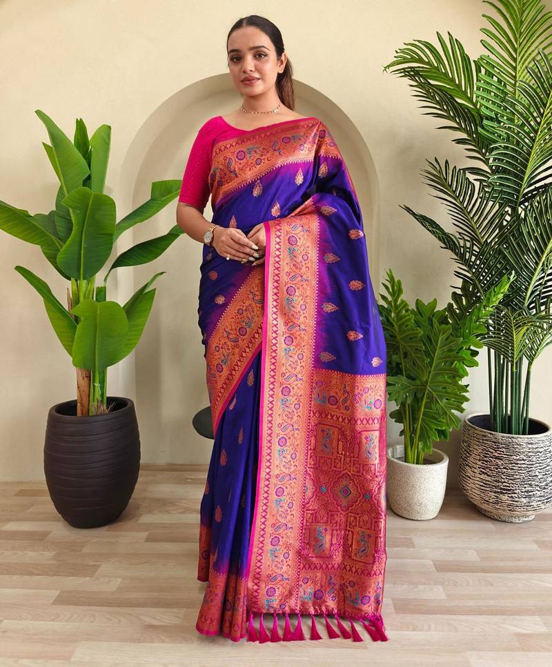 Magenta art silk  woven saree