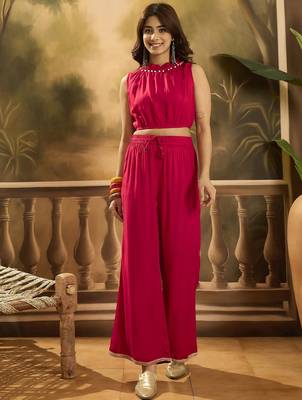 Embroidered shrug crop top with trousers co-ords 3