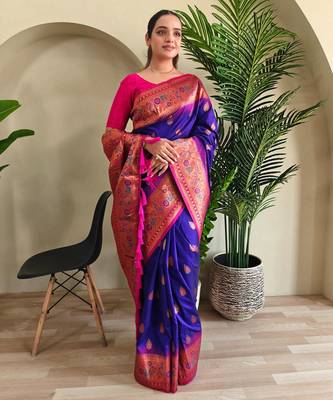 Magenta art silk  woven saree 2