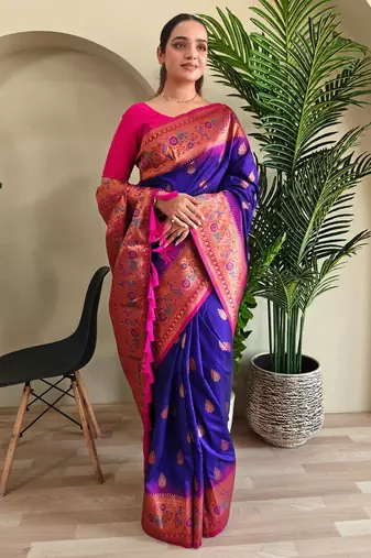 Magenta art silk  woven saree