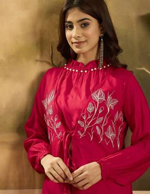 Embroidered shrug crop top with trousers co-ords 4