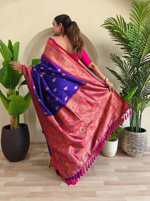 Magenta art silk  woven saree 3