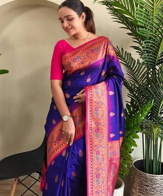 Magenta art silk  woven saree 4