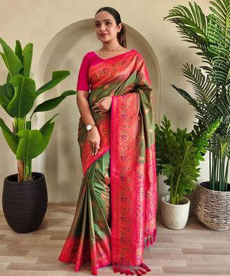 Mehendi art silk  woven saree 1