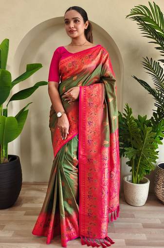 Mehendi art silk  woven saree