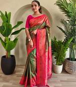 Mehendi art silk  woven saree