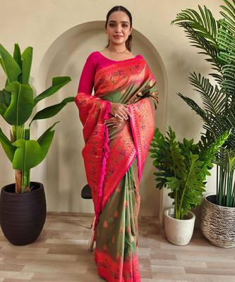 Mehendi art silk  woven saree 2