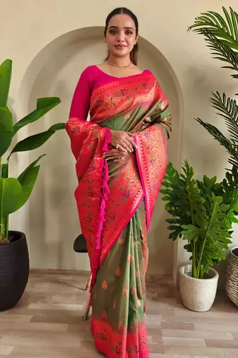 Mehendi art silk  woven saree