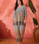 Embroidered v-neck tunic & trousers co-ords