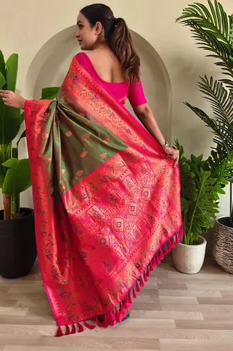 Mehendi art silk  woven saree