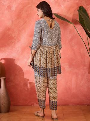 Embroidered v-neck tunic & trousers co-ords 2