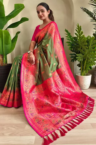 Mehendi art silk  woven saree