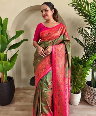 Mehendi art silk  woven saree 5