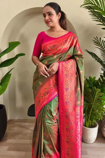 Mehendi art silk  woven saree