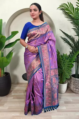 Onion pink art silk  woven saree