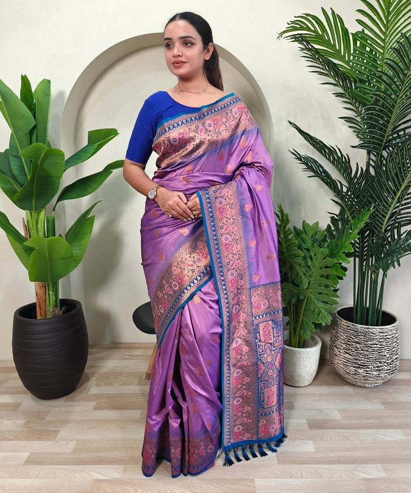 Onion pink art silk  woven saree