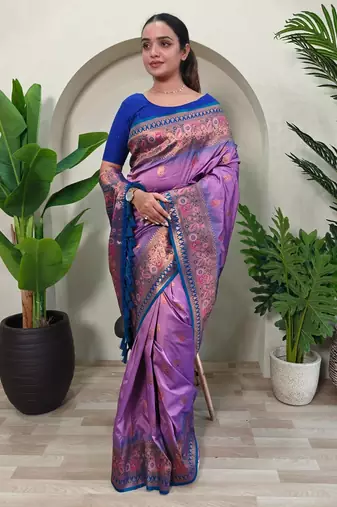 Onion pink art silk  woven saree