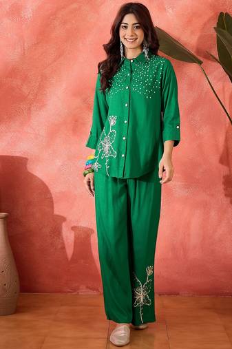 Embroidered shirt & trousers co-ord set