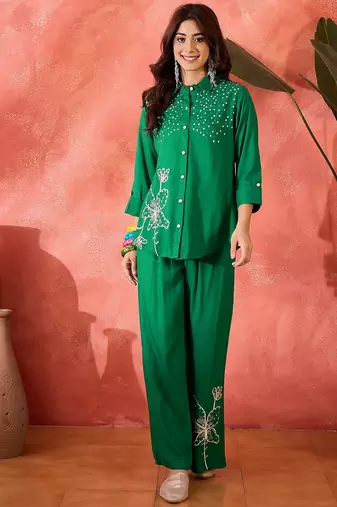 Embroidered shirt & trousers co-ord set