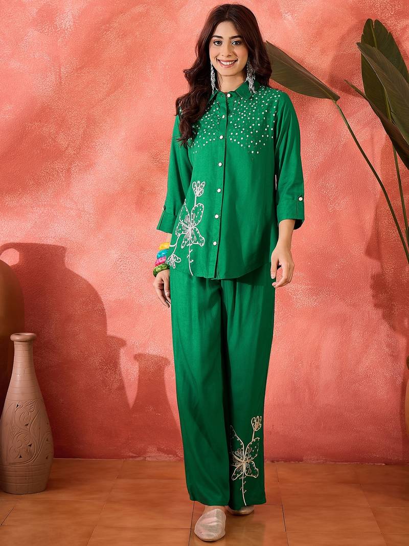 Embroidered shirt & trousers co-ord set