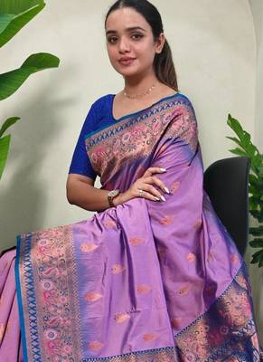 Onion pink art silk  woven saree 4