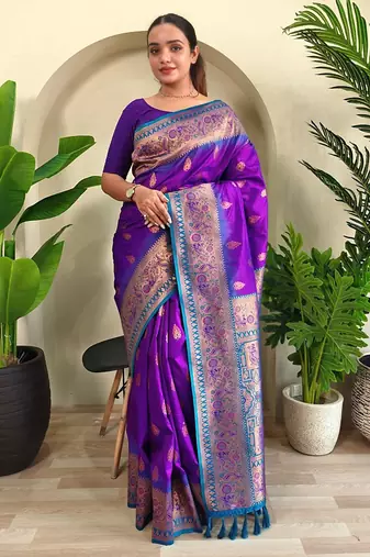 Purple art silk  woven saree