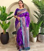 Purple art silk  woven saree