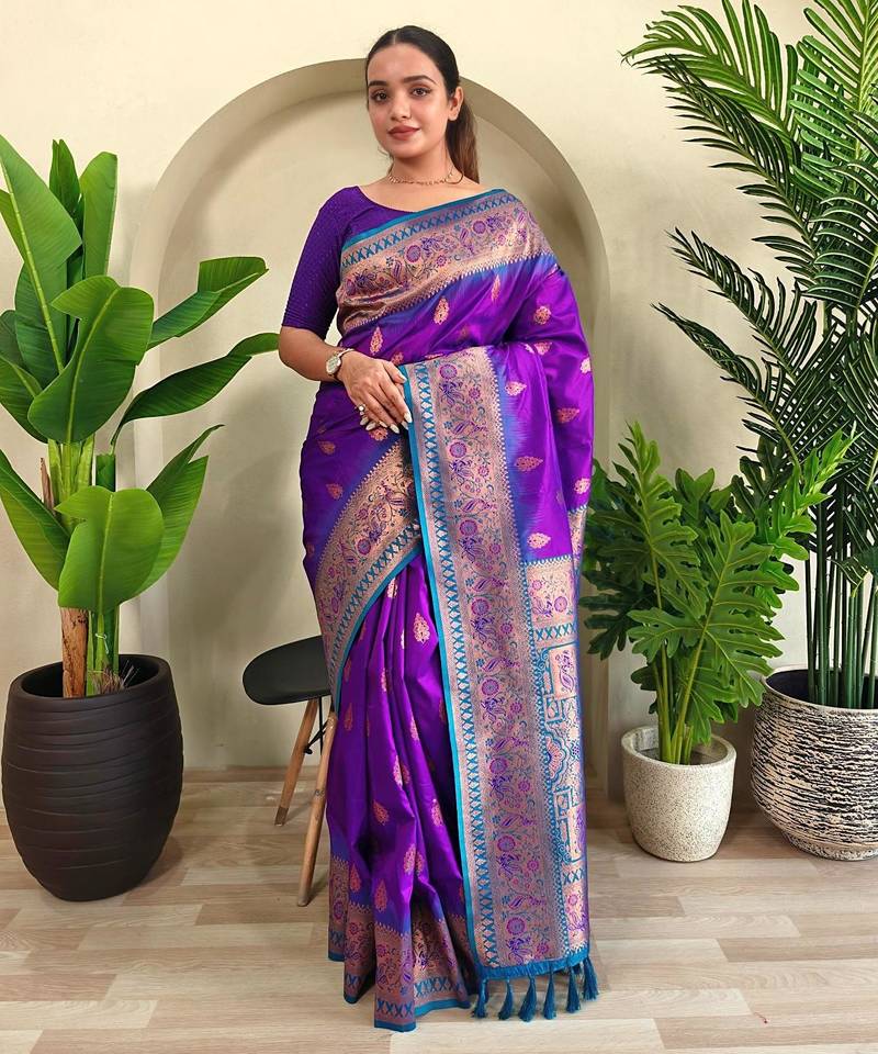 Purple art silk  woven saree