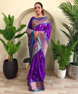 Purple art silk  woven saree 2