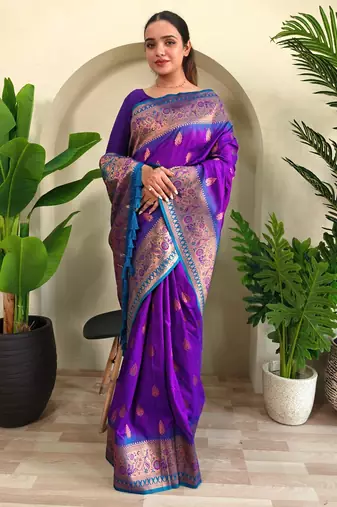 Purple art silk  woven saree