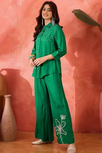Embroidered shirt & trousers co-ord set