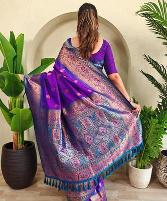 Purple art silk  woven saree 3