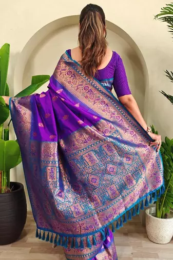 Purple art silk  woven saree