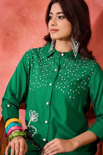 Embroidered shirt & trousers co-ord set