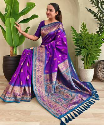 Purple art silk  woven saree 4