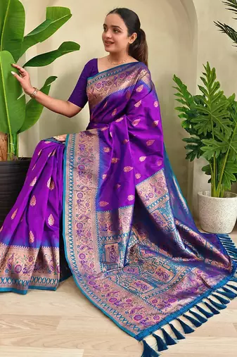 Purple art silk  woven saree