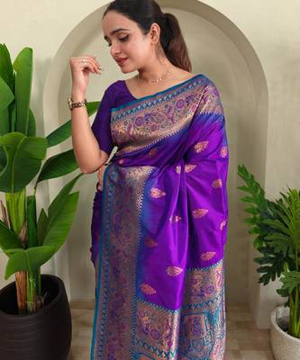 Purple art silk  woven saree 5
