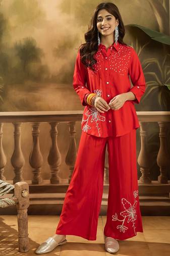 Embroidered shirt & trousers co-ords