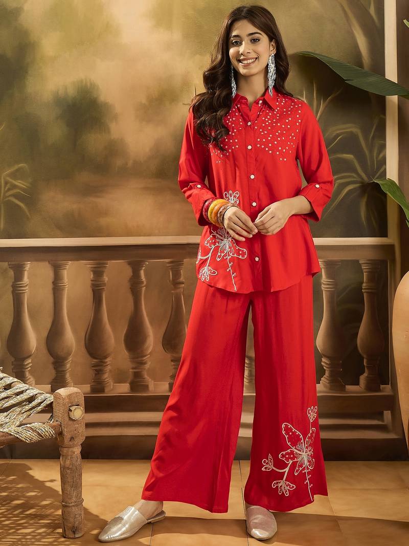 Embroidered shirt & trousers co-ords