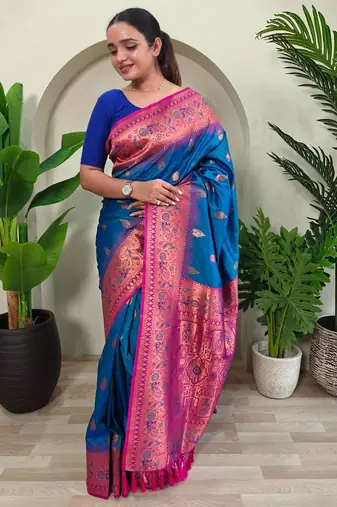 Teal art silk  woven saree
