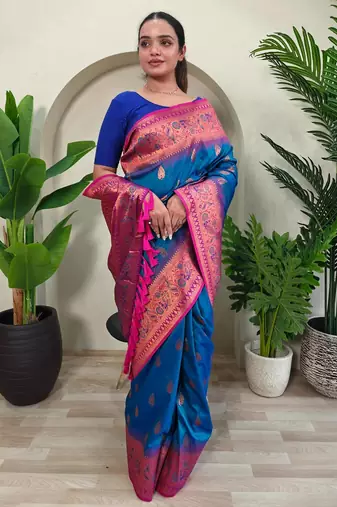 Teal art silk  woven saree