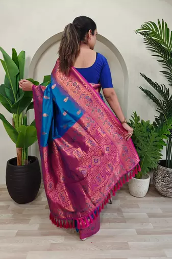 Teal art silk  woven saree