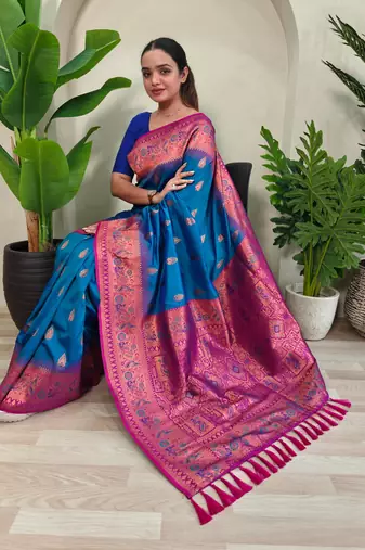 Teal art silk  woven saree
