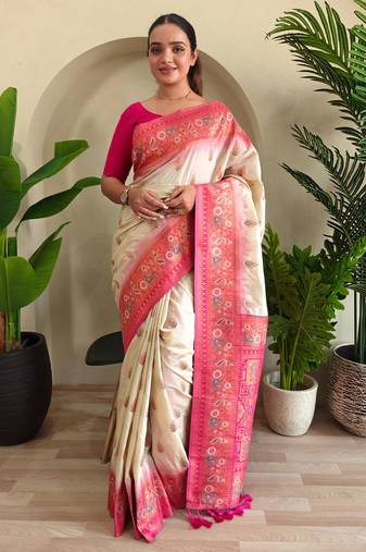 White art silk  woven saree