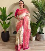 White art silk  woven saree
